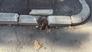 Marciapiede-trappola alla rotonda della Banca Popolare