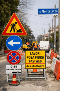 Via Montaletto, lavori per la fibra Fastweb: carreggiata ridotta e stop alla sosta fino al 6 marzo