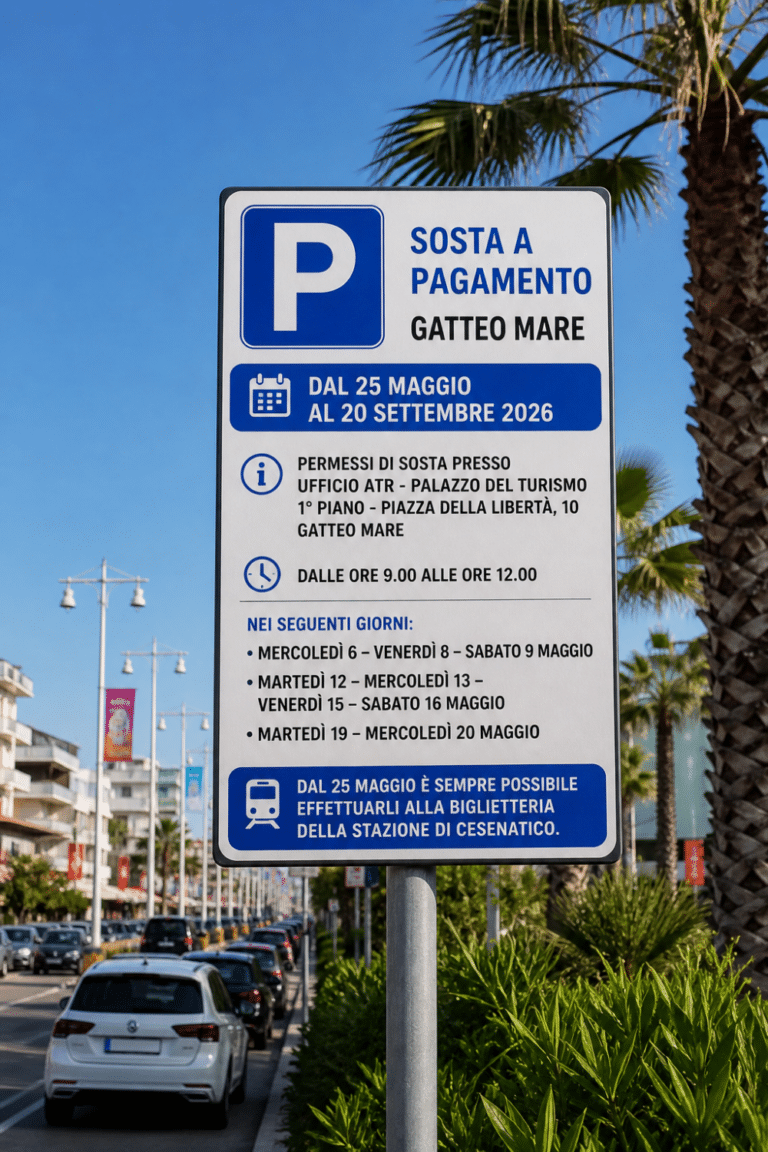 Sosta a pagamento a Gatteo Mare: si parte il 25 maggio