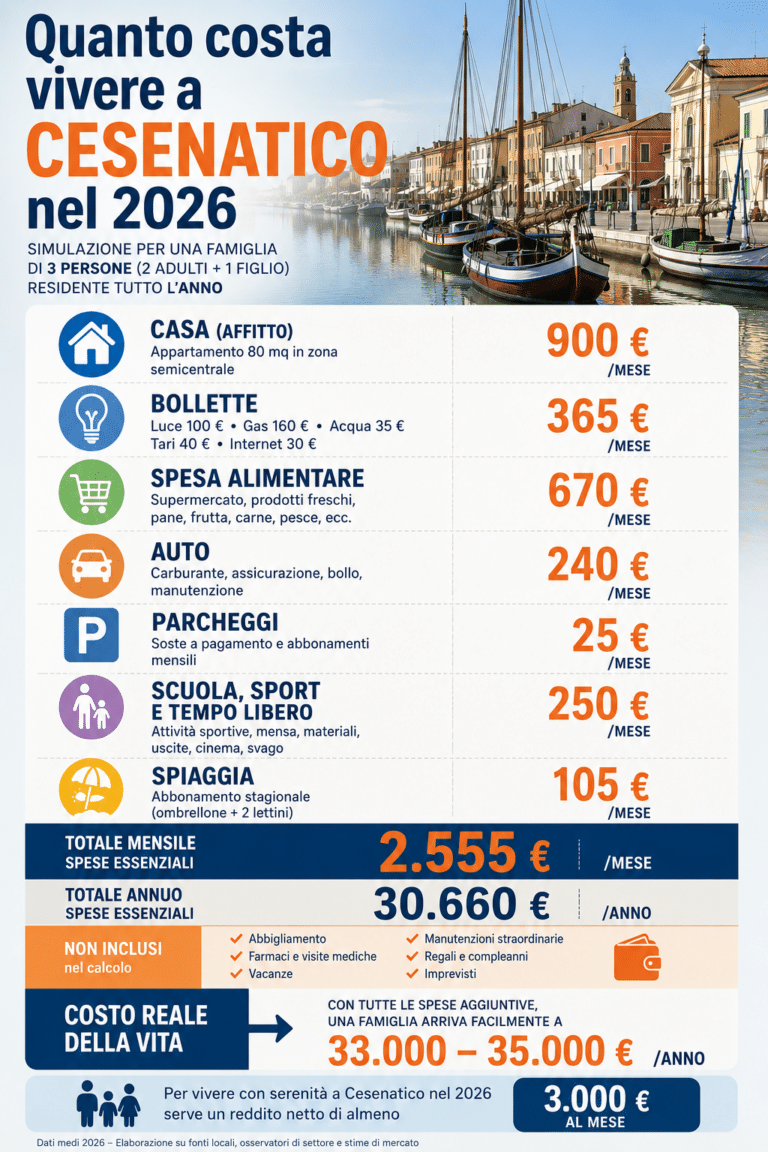 Quanto costa vivere a Cesenatico nel 2026? In media servono almeno 3000 euro al mese