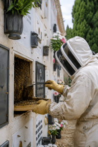 Uno sciame di api invade un loculo del cimitero di Sala: il Comune interviene per metterlo in salvo