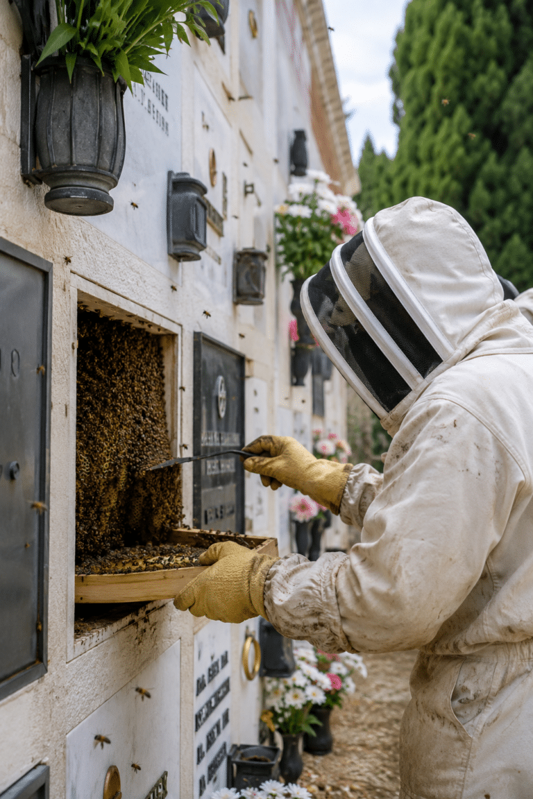 Uno sciame di api invade un loculo del cimitero di Sala: il Comune interviene per metterlo in salvo