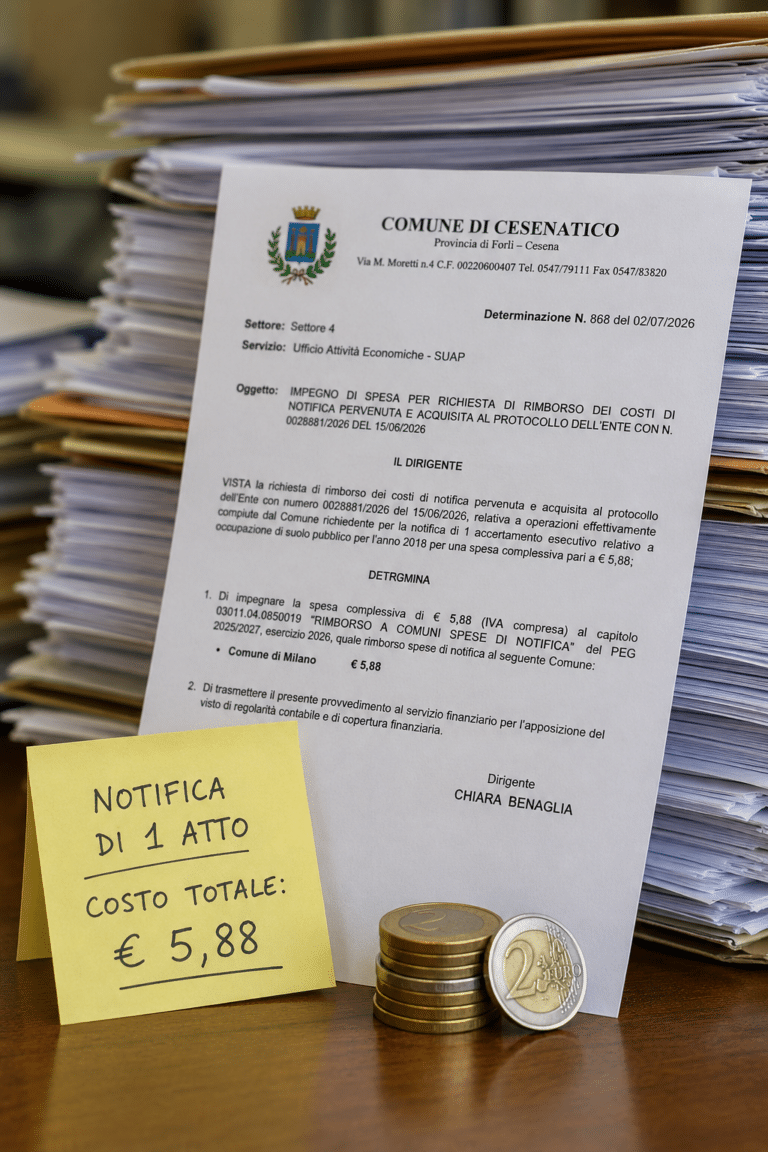 Cinque euro e ottantotto centesimi: la burocrazia non fa sconti nemmeno agli spiccioli