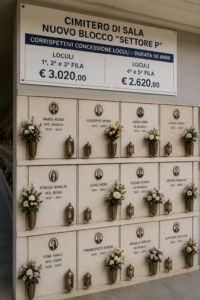 Cimitero di Sala, pronti 105 nuovi loculi: concessioni fino a 3.020 euro