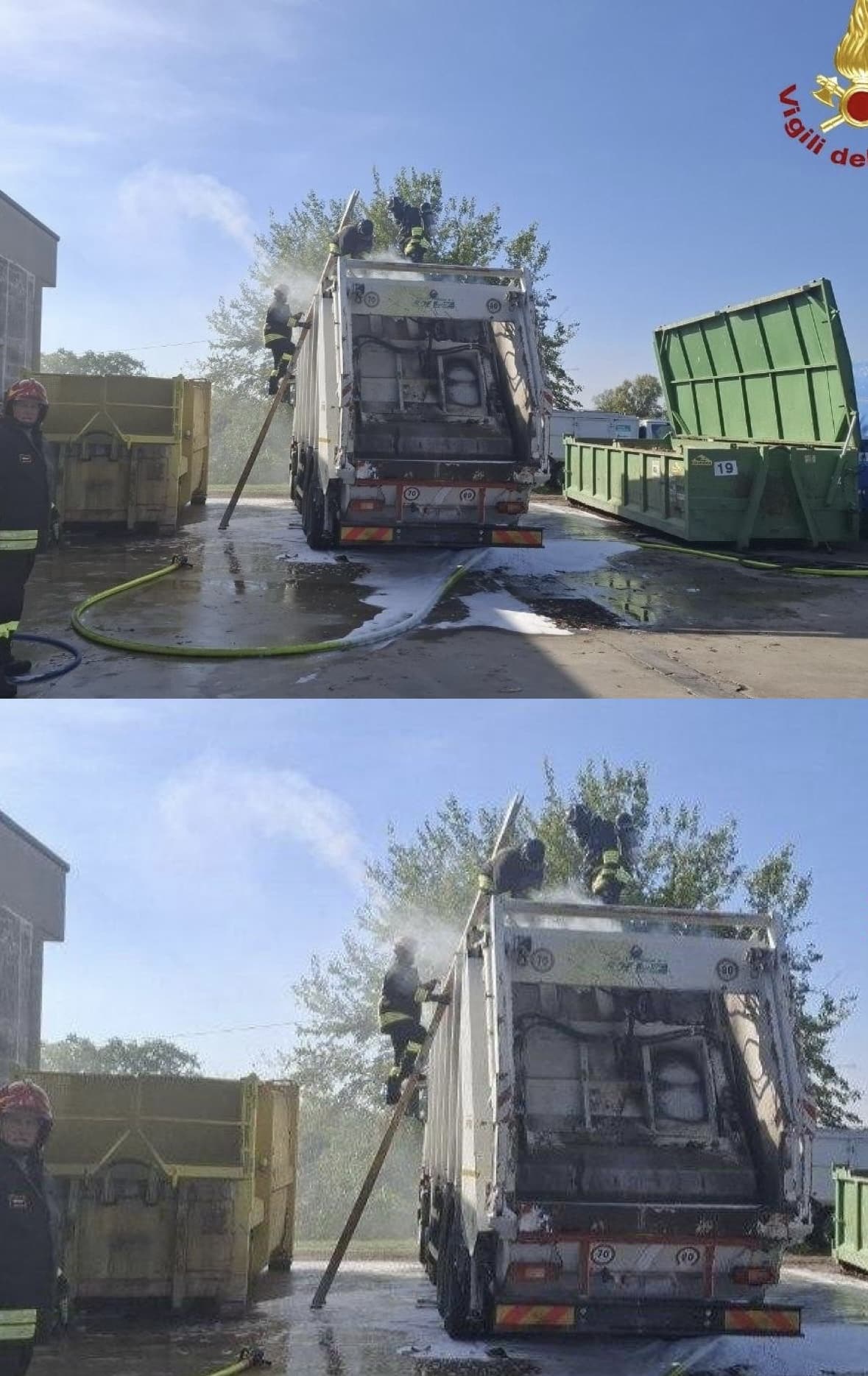 Incendio in Via Saltarelli: a fuoco un camion compattatore dei rifiuti