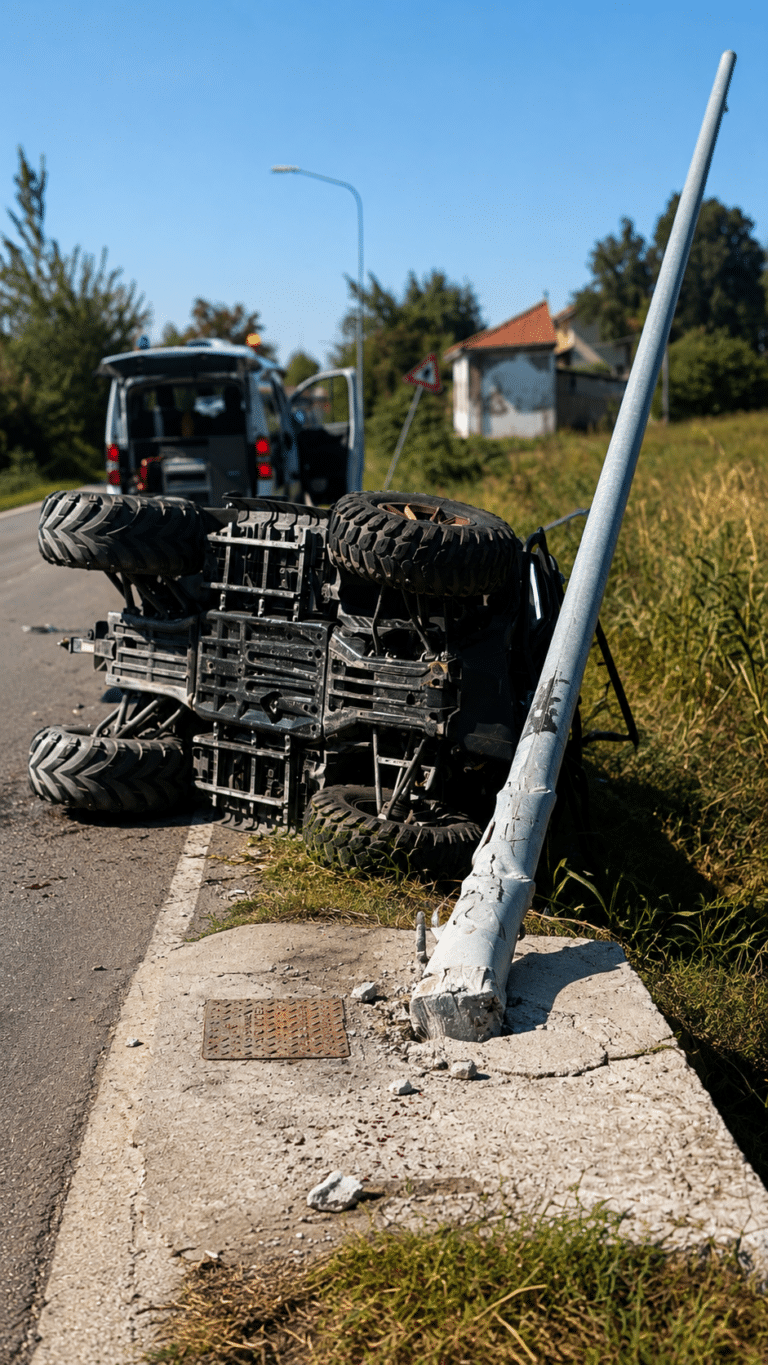 Quad fuori strada a Sala: abbattuto un lampione