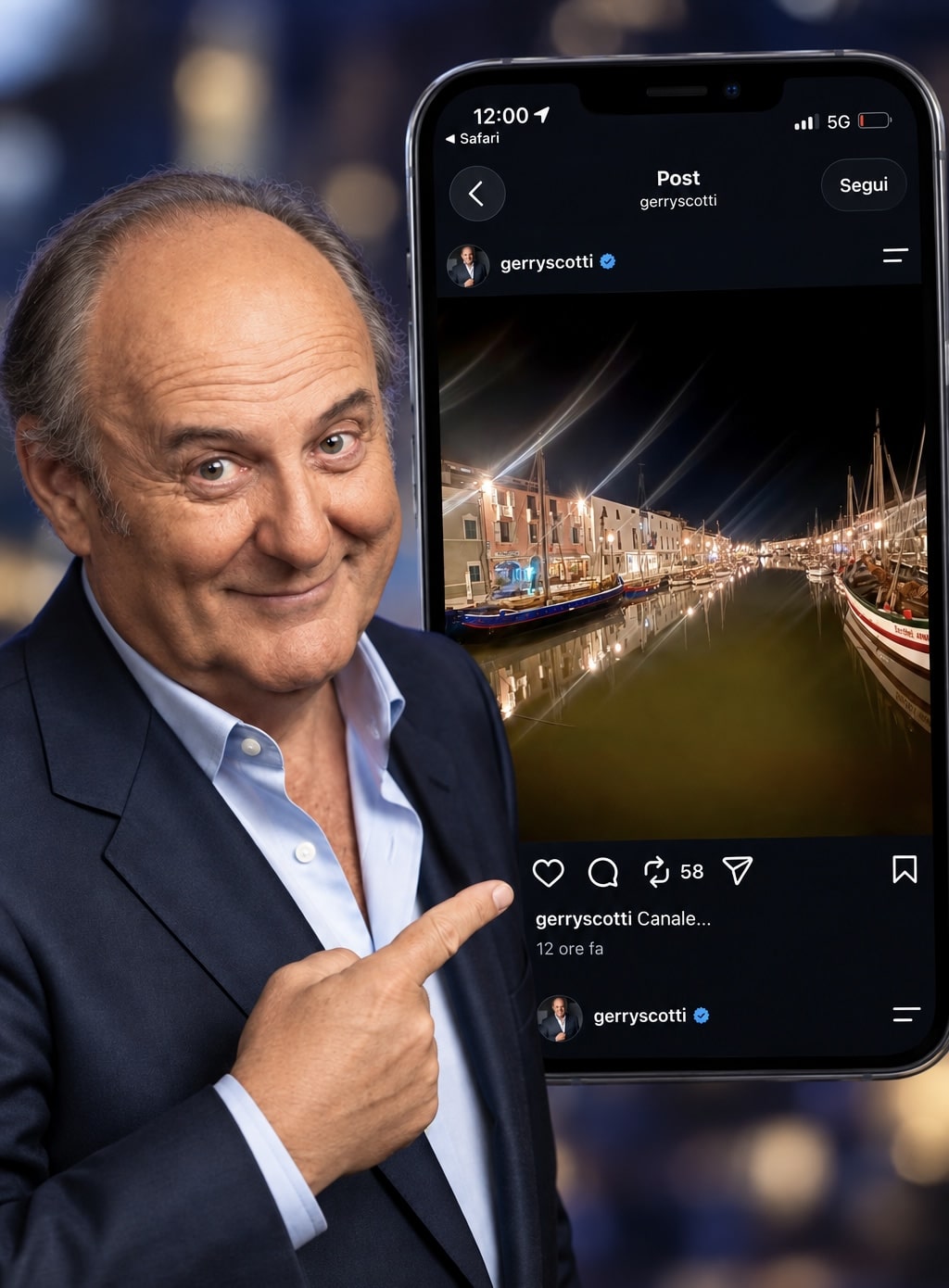 Cesenatico di notte conquista Gerry Scotti: spunta uno scatto dal Porto Canale