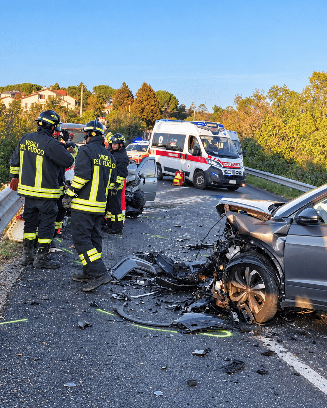 Frontale in via Staggi, donna estratta dall’auto dai Vigili del Fuoco